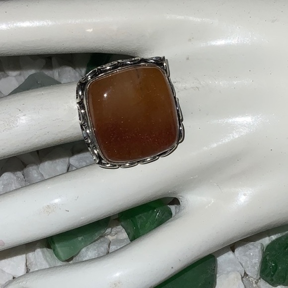 Silver Orange Agate Stone Ring 35 CT - Picture 3 of 5